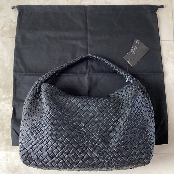 Falor Italy Handmade Black Woven Leather Large Shoulder Hobo Bag Magnetic Close - Picture 12 of 16